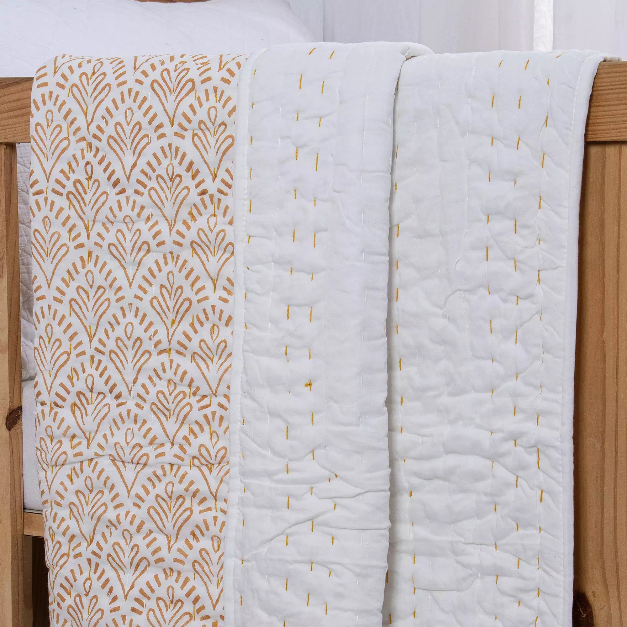 Pure Organic Cotton Floral Hand Block Print Baby Quilt Blanket 109